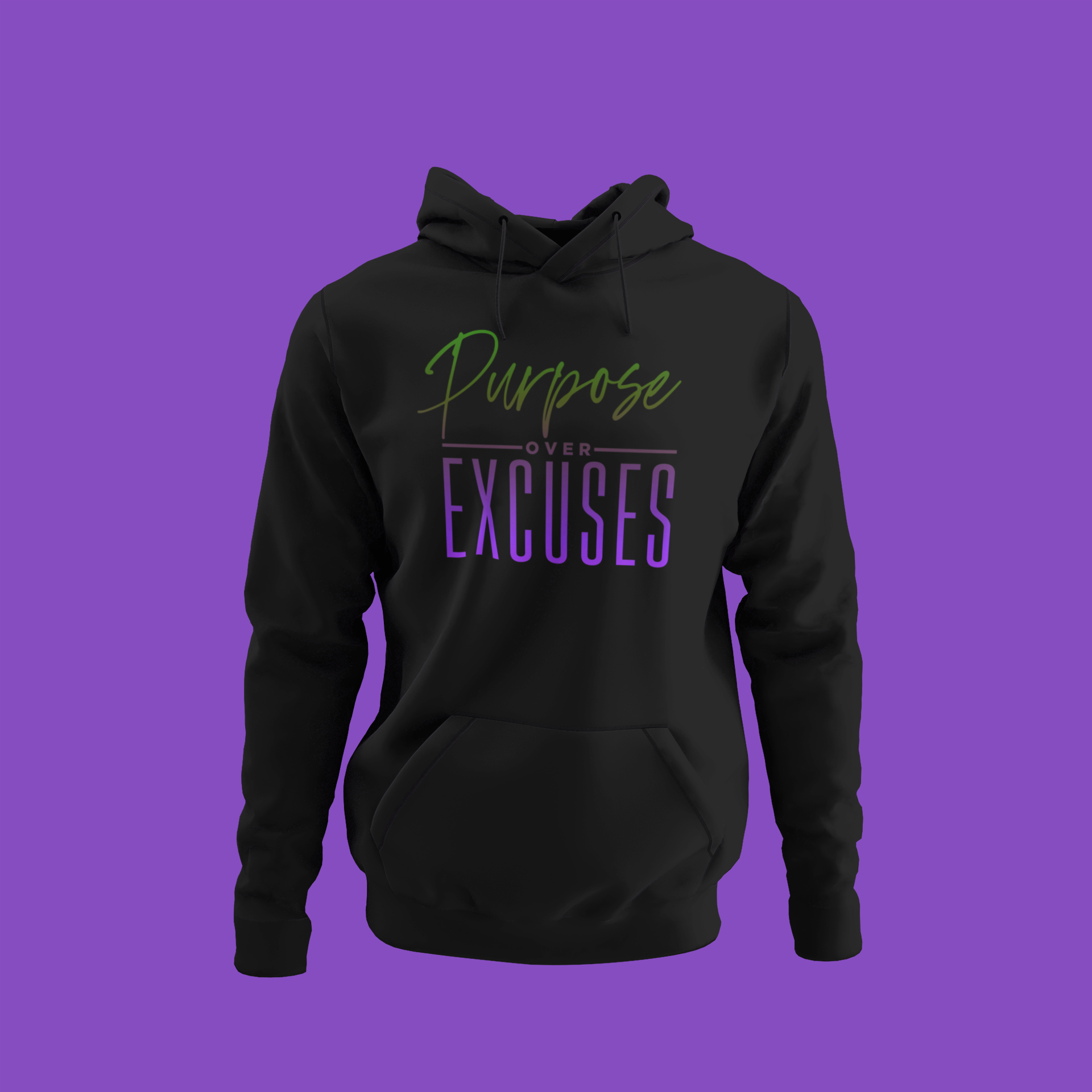 Purpose Over Excuses Green Panther Hoodie Adult Black (special)