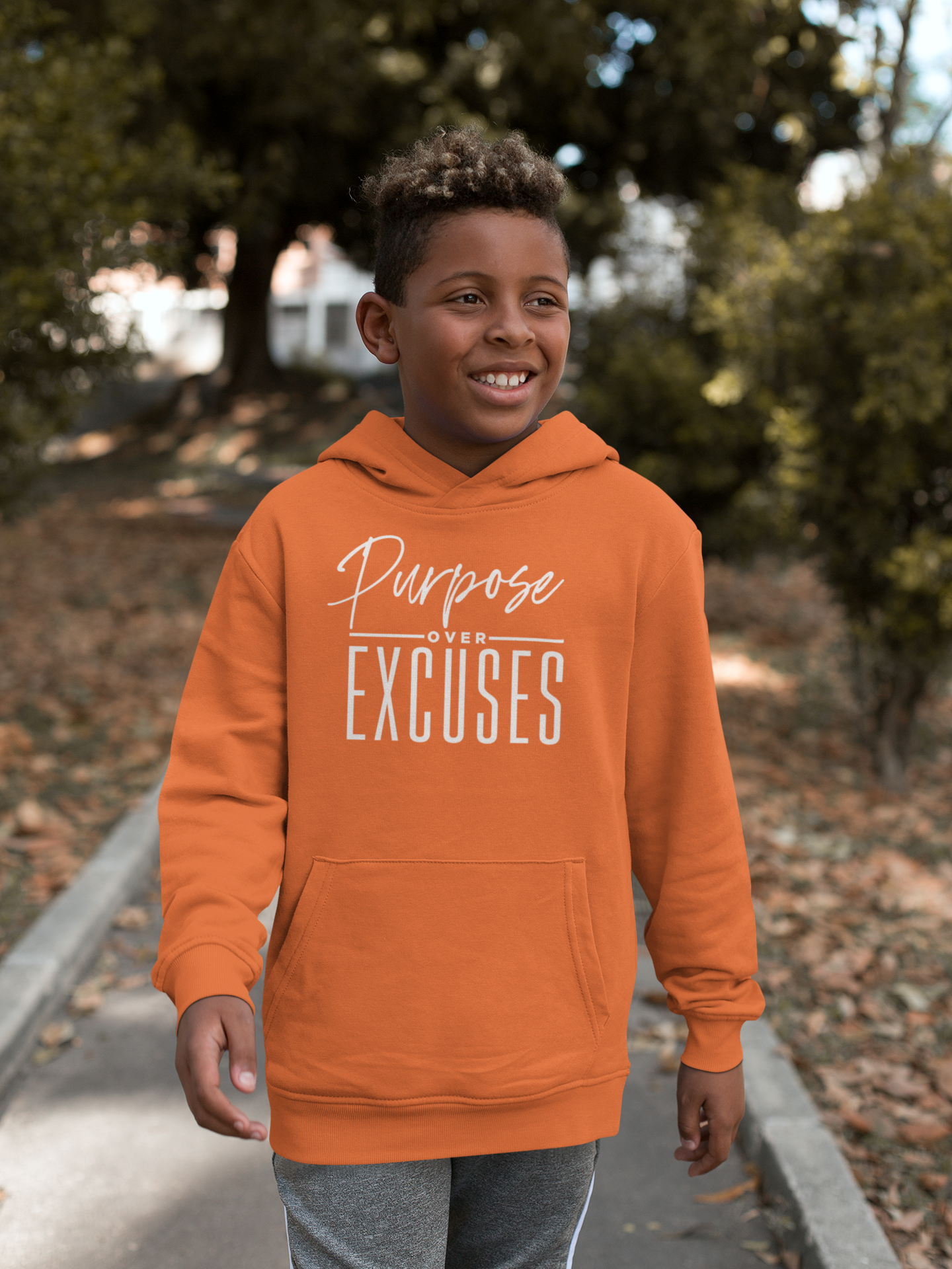 PURPOSE OVER EXCUSES YOUTH HOODIE ORANGE