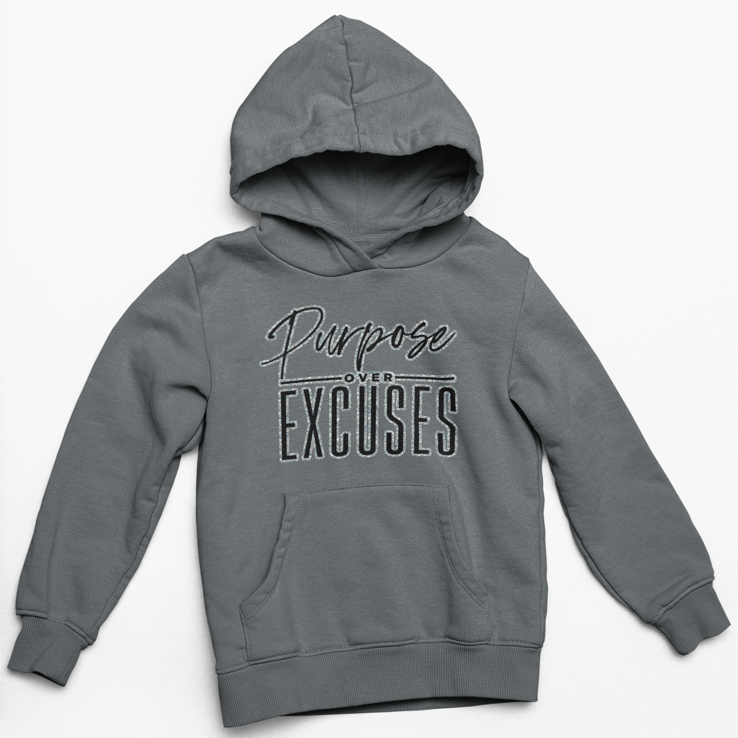 Glitter Purpose Over Excuses Charcoal Hoodie Adult/Youth