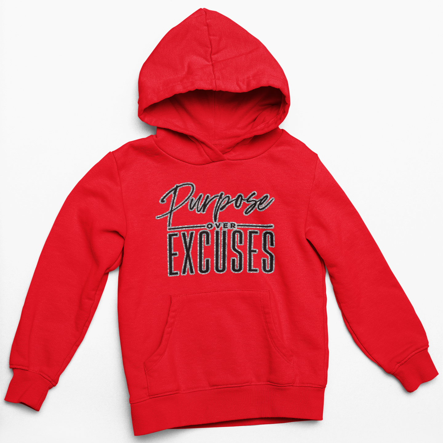 Glitter Purpose Over Excuses Red/Black Hoodie Adult/Youth