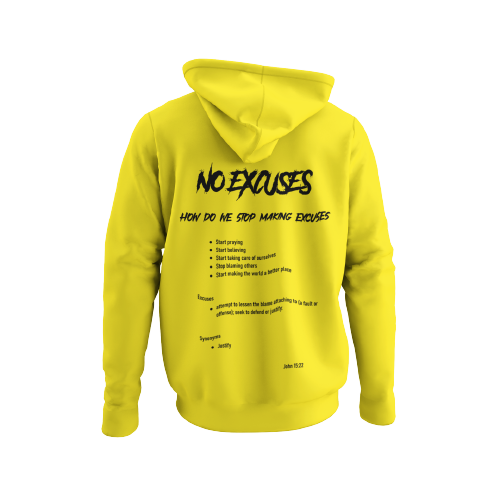 No Excuses Adult Hoodies Yellow (SMALL LOGO)