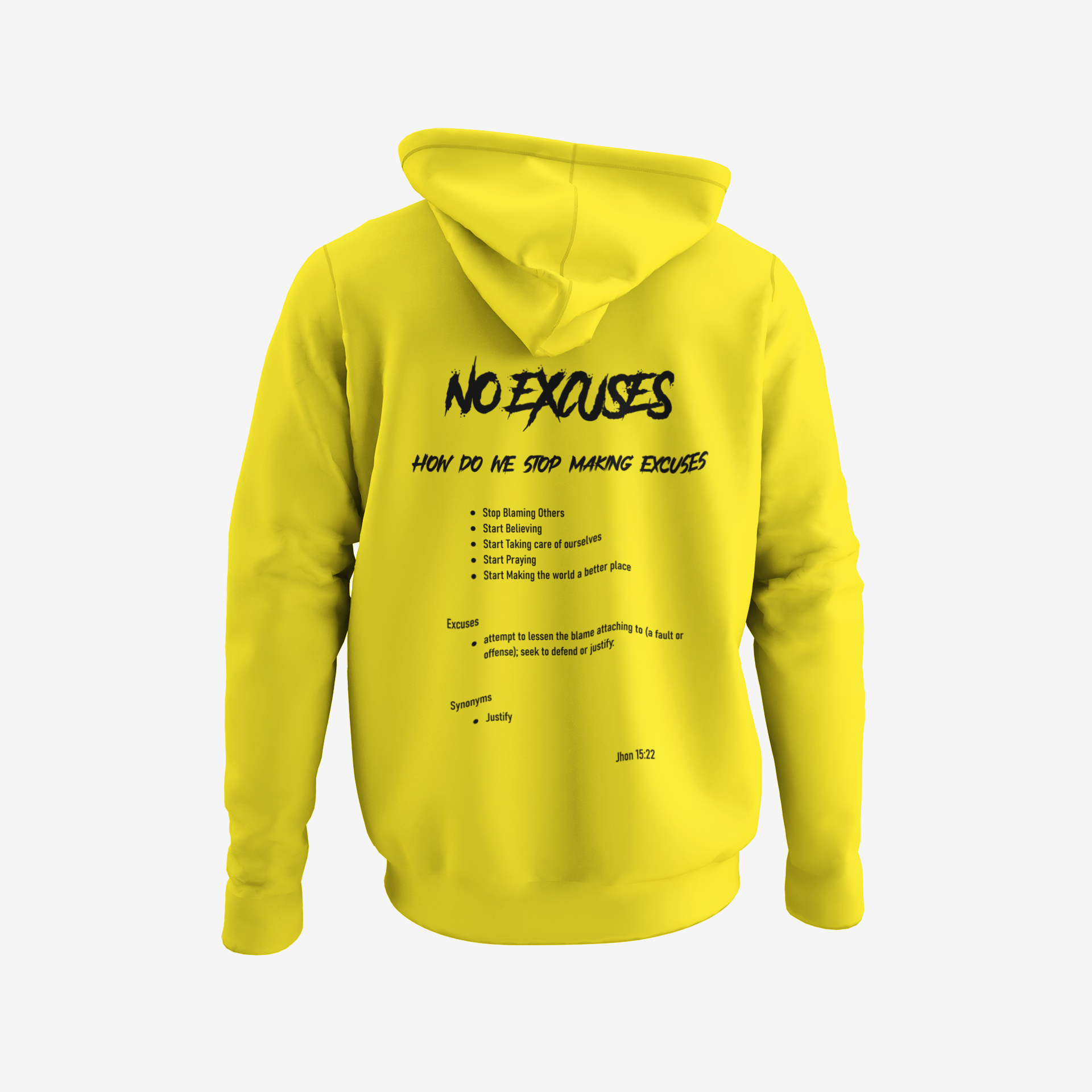 No Excuses Adult Hoodies Yellow (BIG LOGO)