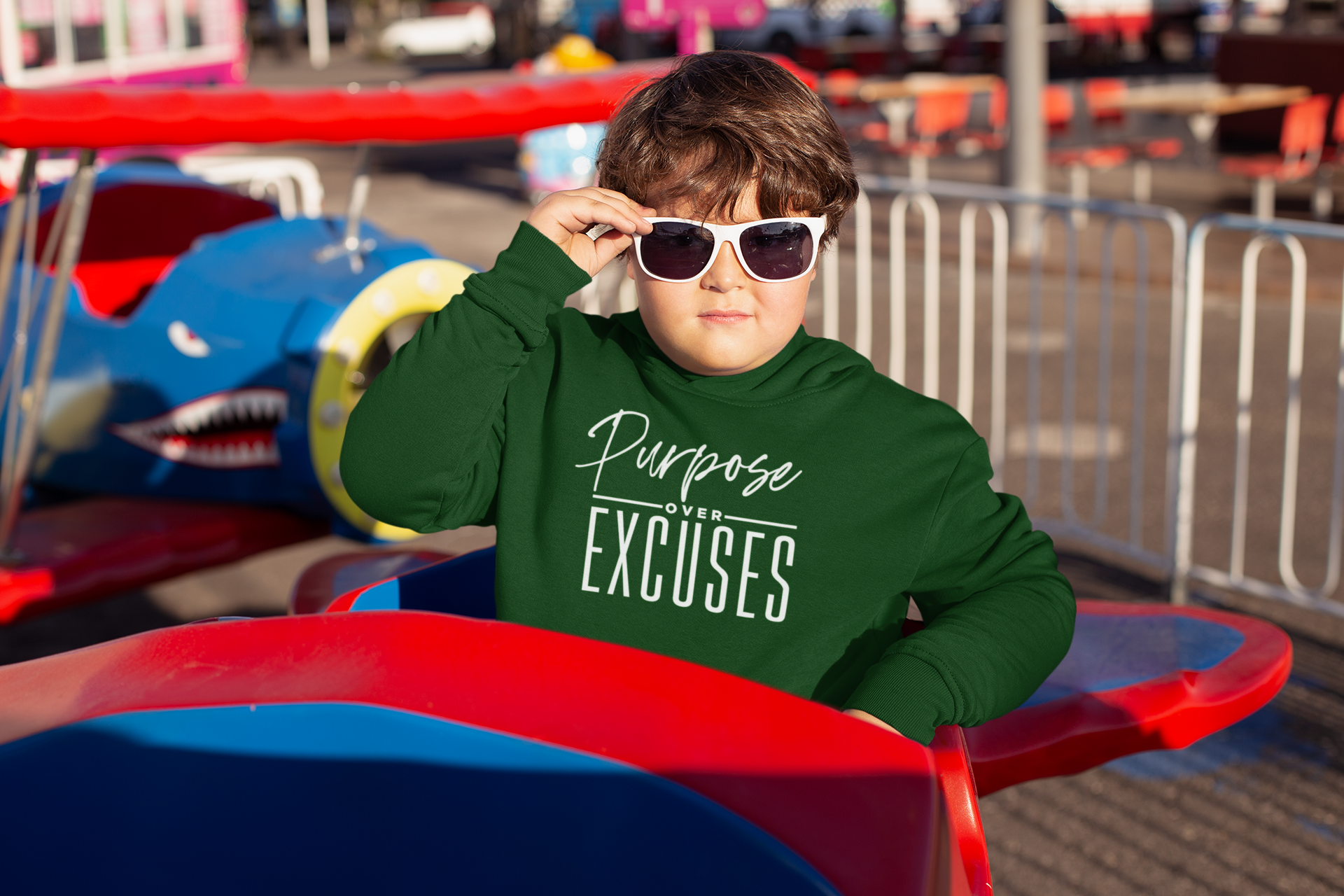 PURPOSE OVER EXCUSES YOUTH SWEATSHIRT FOREST GREEN