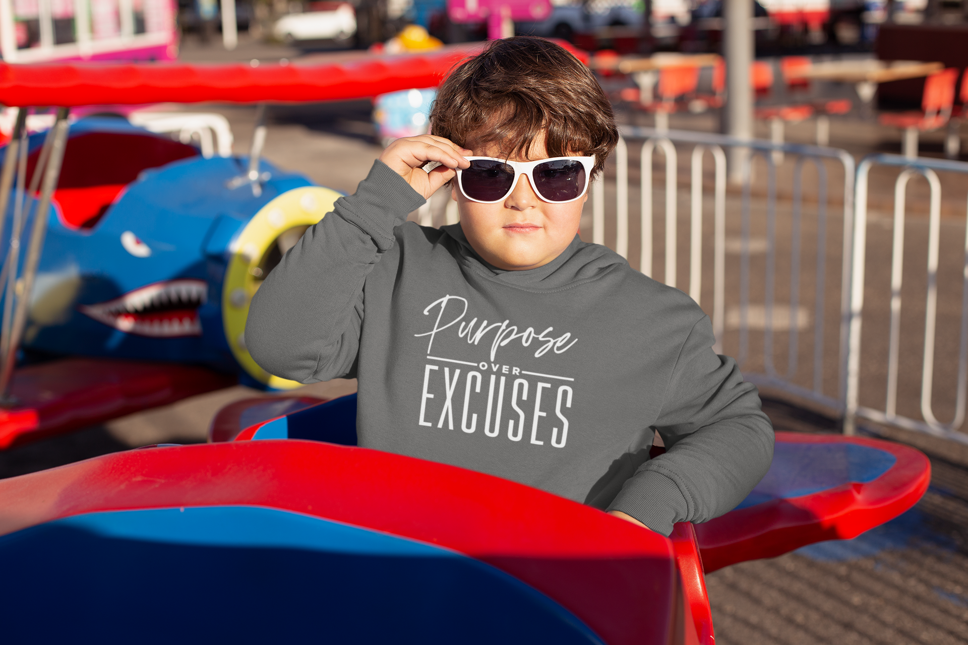 PURPOSE OVER EXCUSES YOUTH SWEATSHIRT DARK HEATHER GREY
