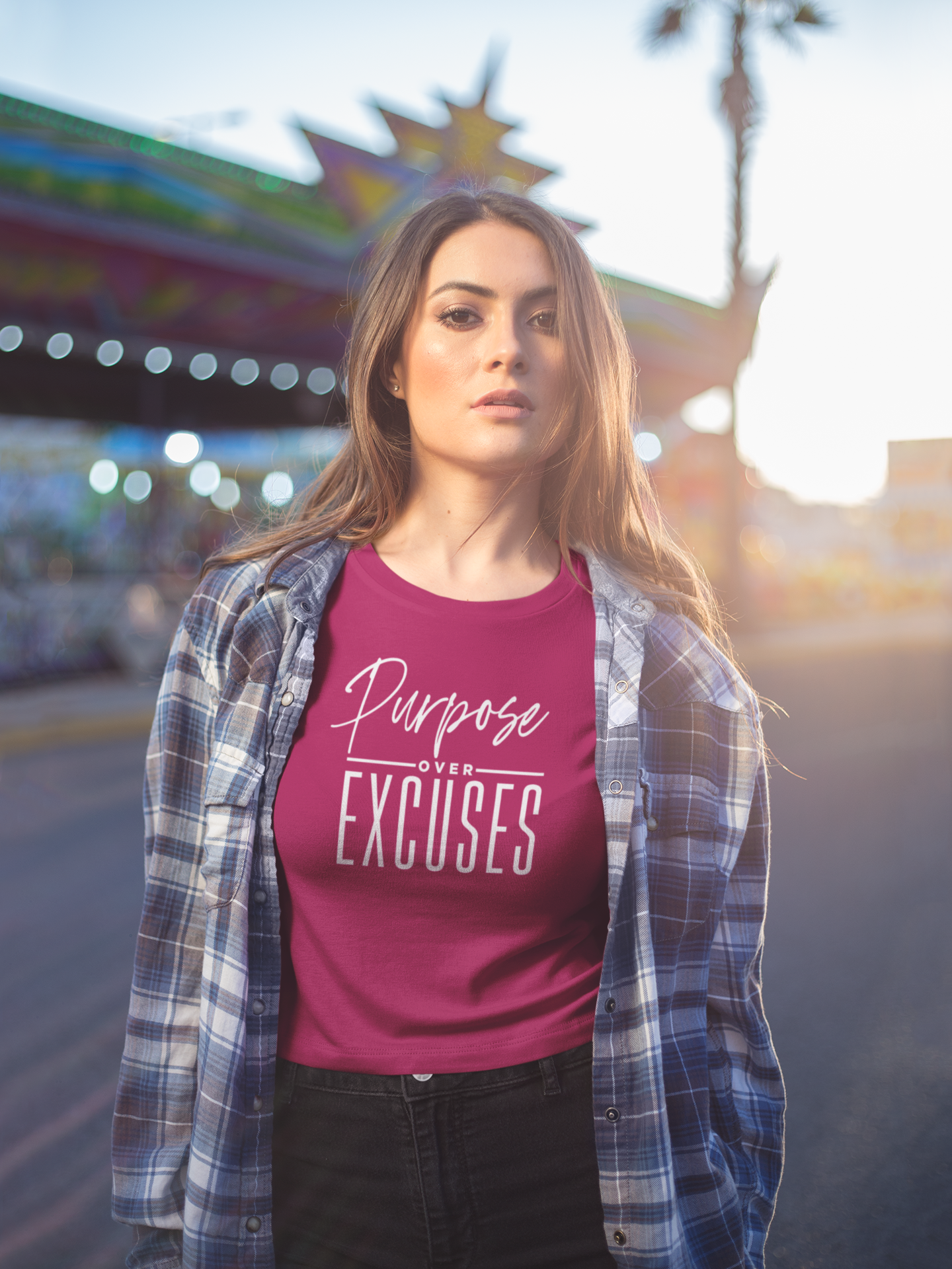 PURPOSE OVER EXCUSES ADULT T SHIRT BERRY PINK