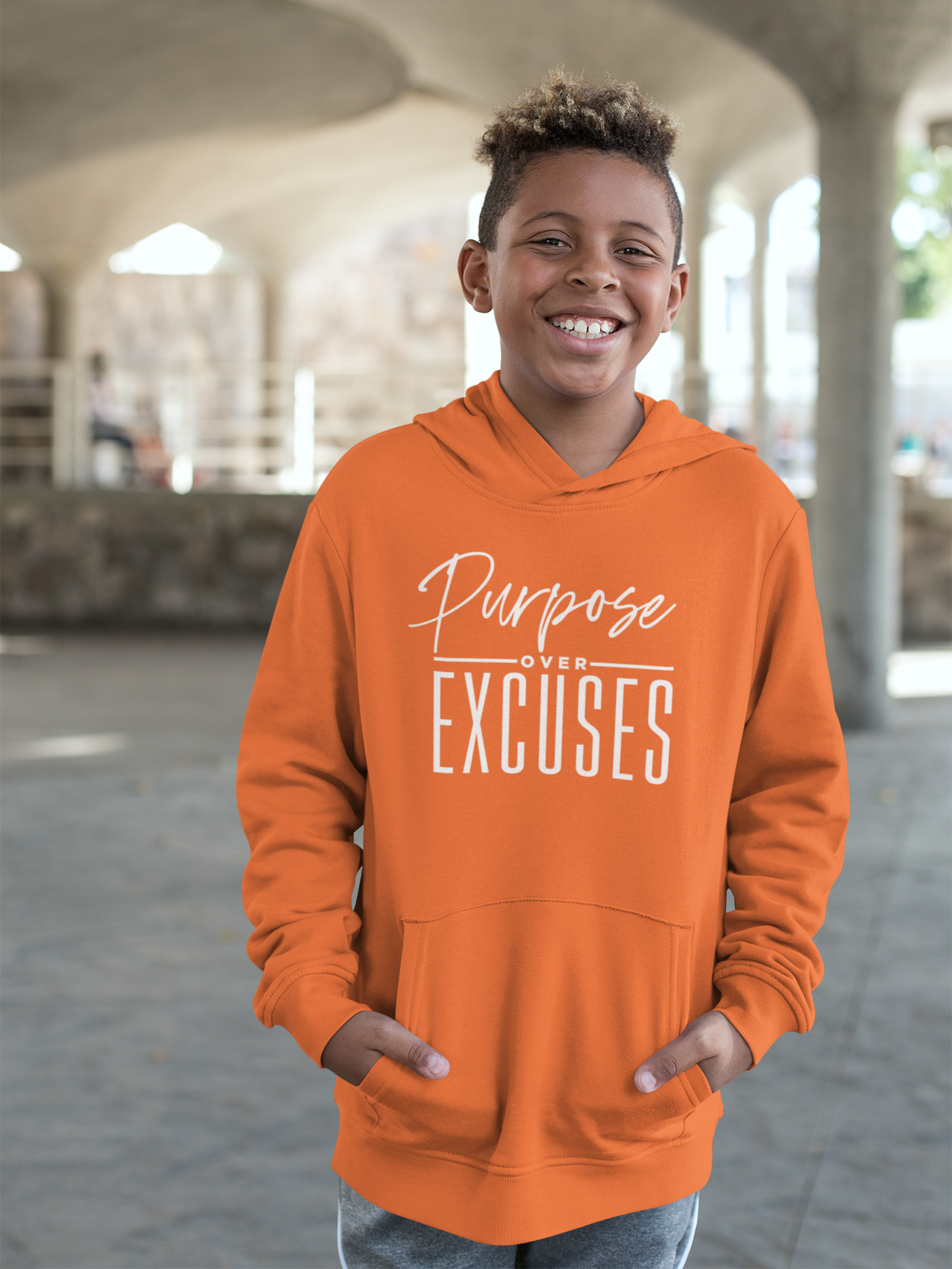 PURPOSE OVER EXCUSES YOUTH HOODIE ORANGE
