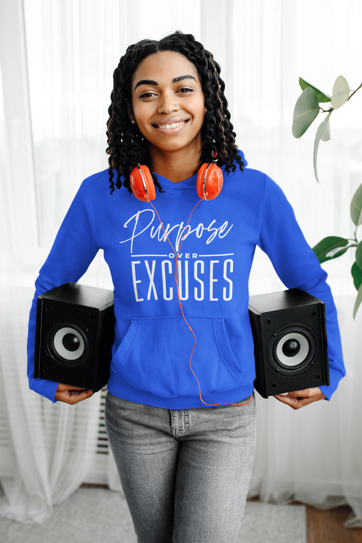 PURPOSE OVER EXCUSES ADULT HOODIE ROYAL BLUE