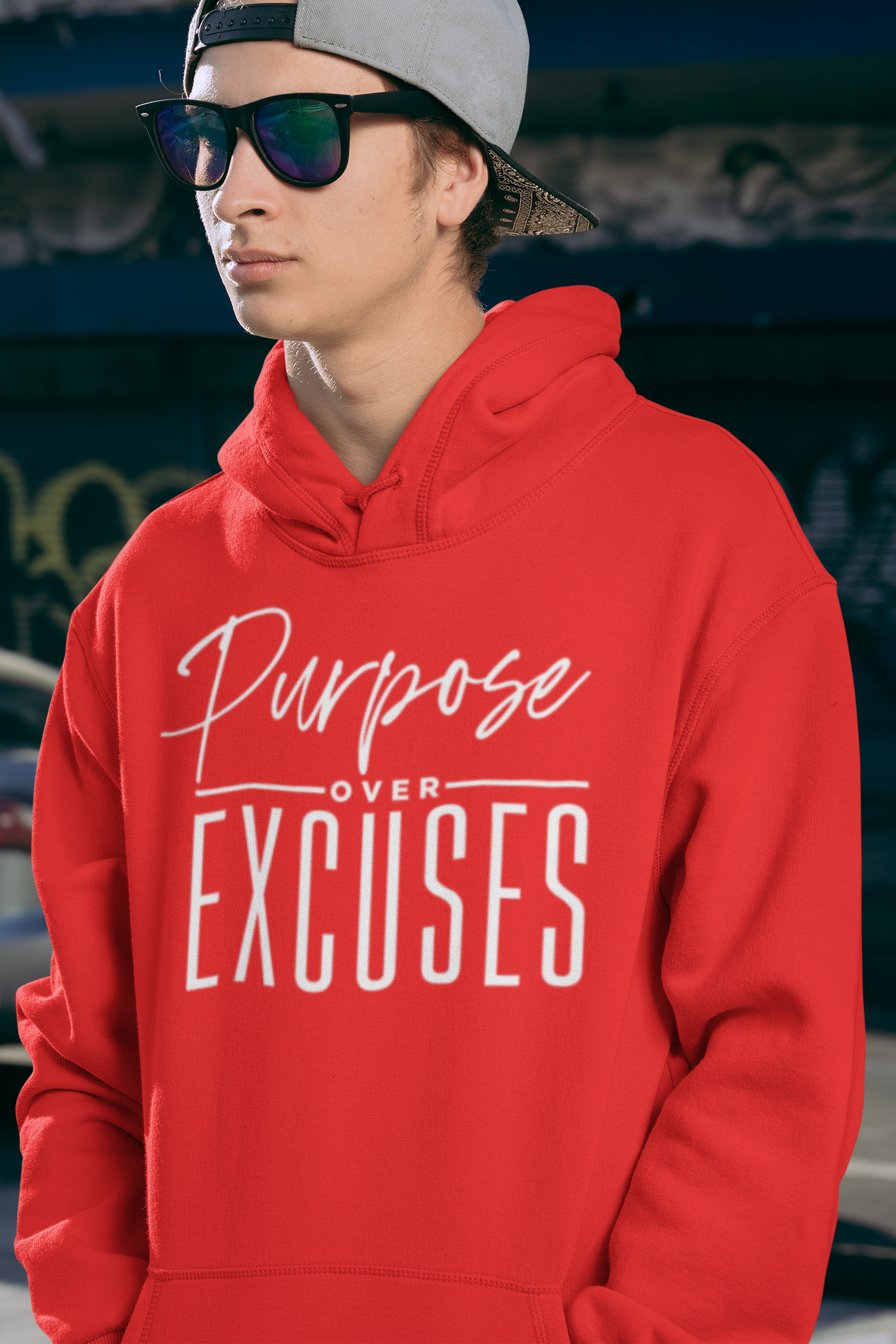 PURPOSE OVER EXCUSES ADULT HOODIE RED
