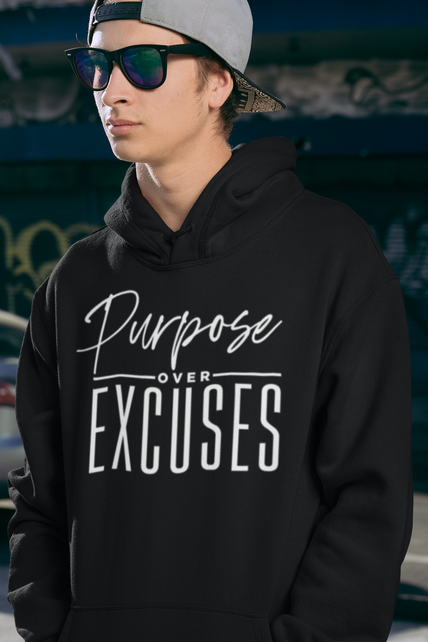 PURPOSE OVER EXCUSES ADULT HOODIE BLACK