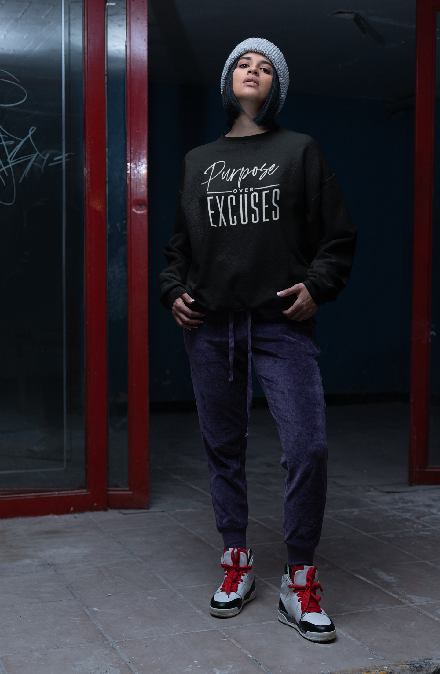 PURPOSE OVER EXCUSES ADULT SWEATSHIRT BLACK