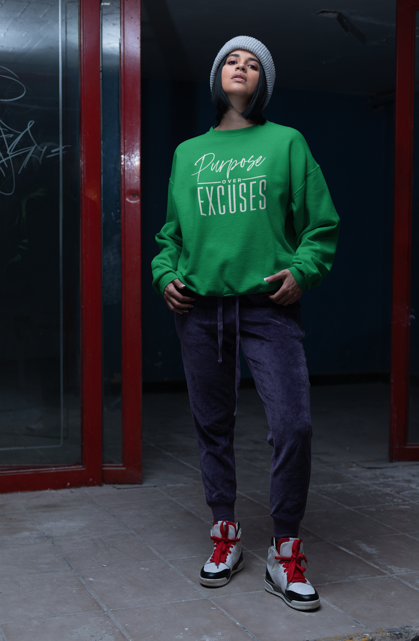 PURPOSE OVER EXCUSES ADULT SWEATSHIRT IRISH GREEN