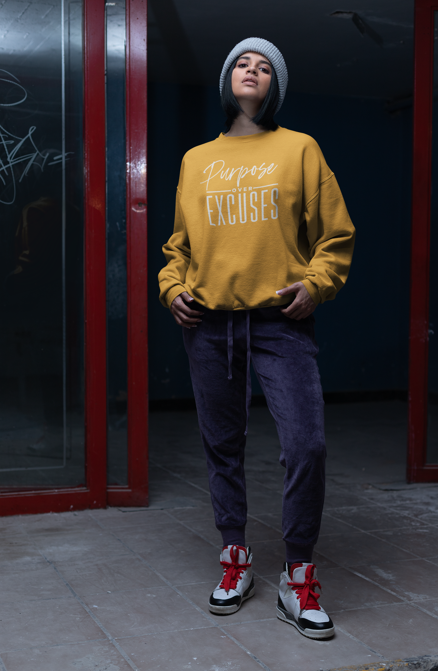 PURPOSE OVER EXCUSES ADULT SWEATSHIRT GOLD