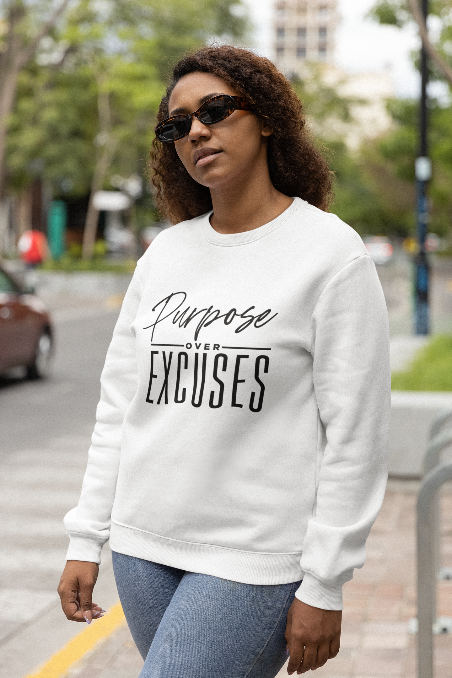 PURPOSE OVER EXCUSES ADULT SWEATSHIRT WHITE