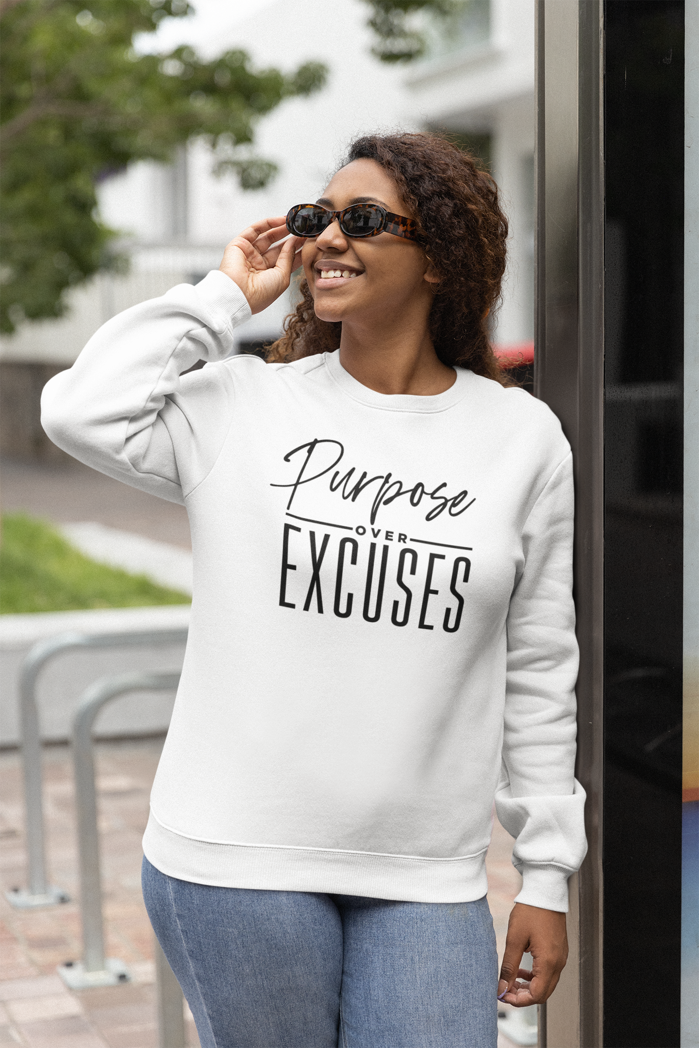 PURPOSE OVER EXCUSES ADULT SWEATSHIRT WHITE