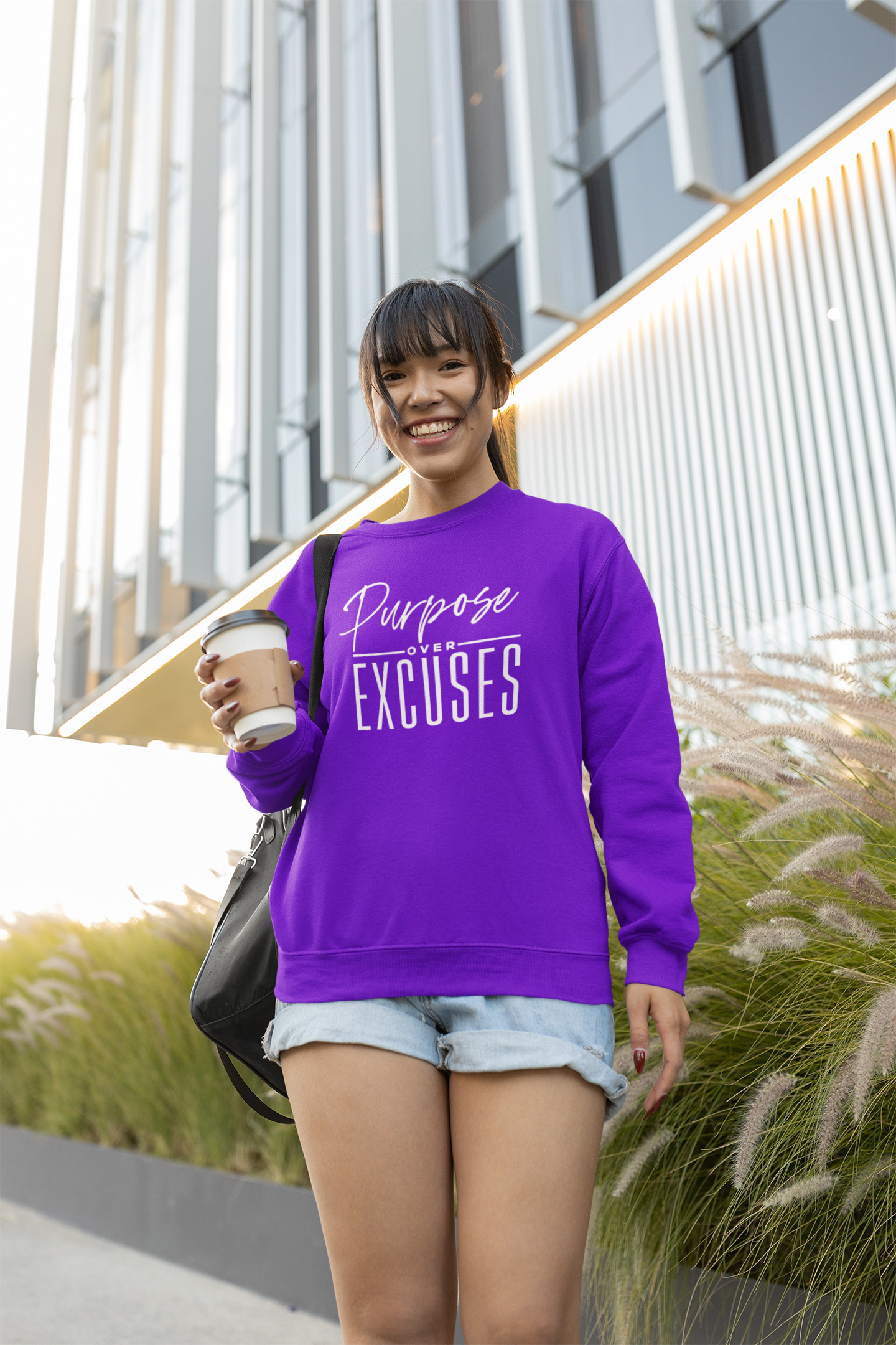 PURPOSE OVER EXCUSES ADULT SWEATSHIRT PURPLE