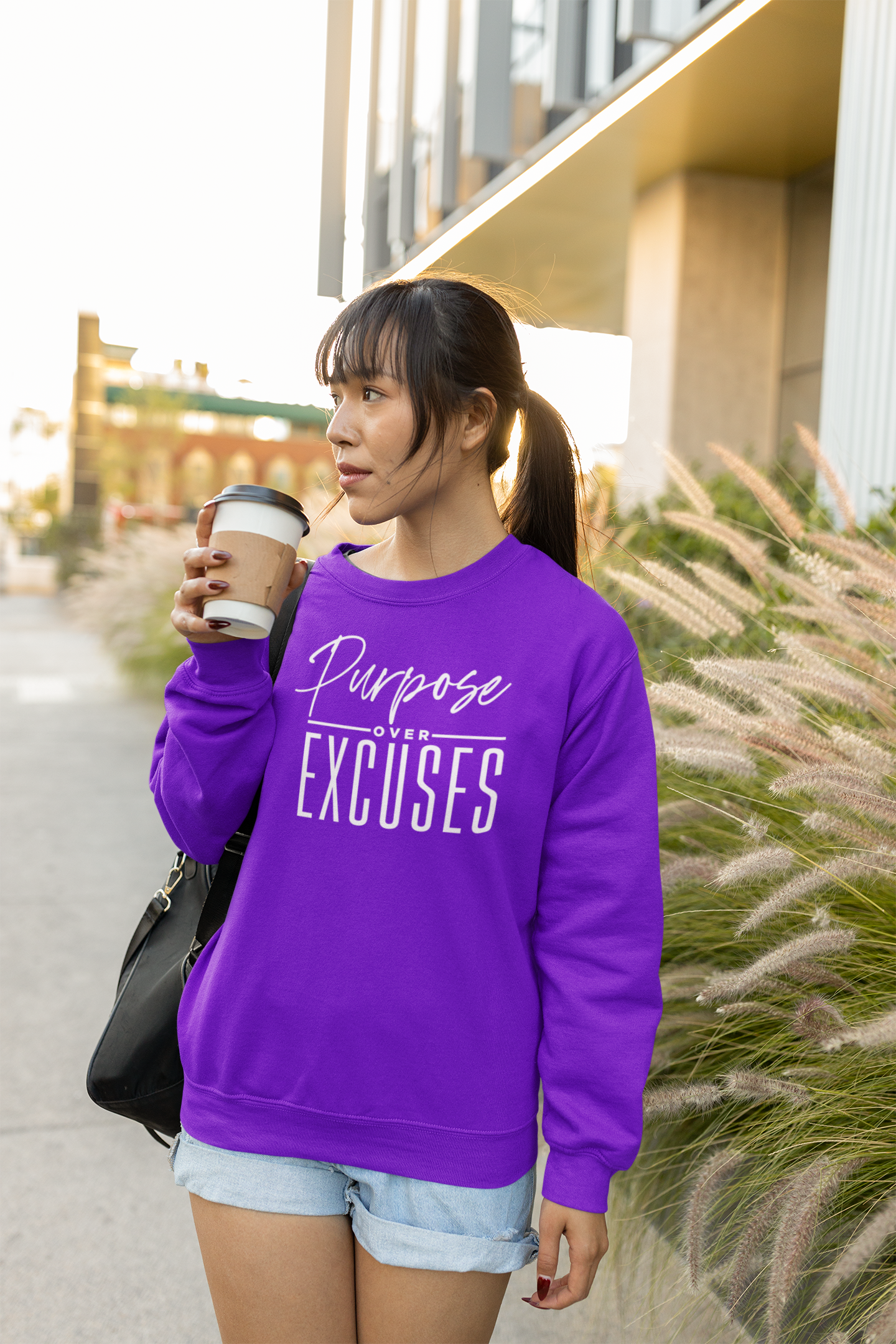PURPOSE OVER EXCUSES ADULT SWEATSHIRT PURPLE