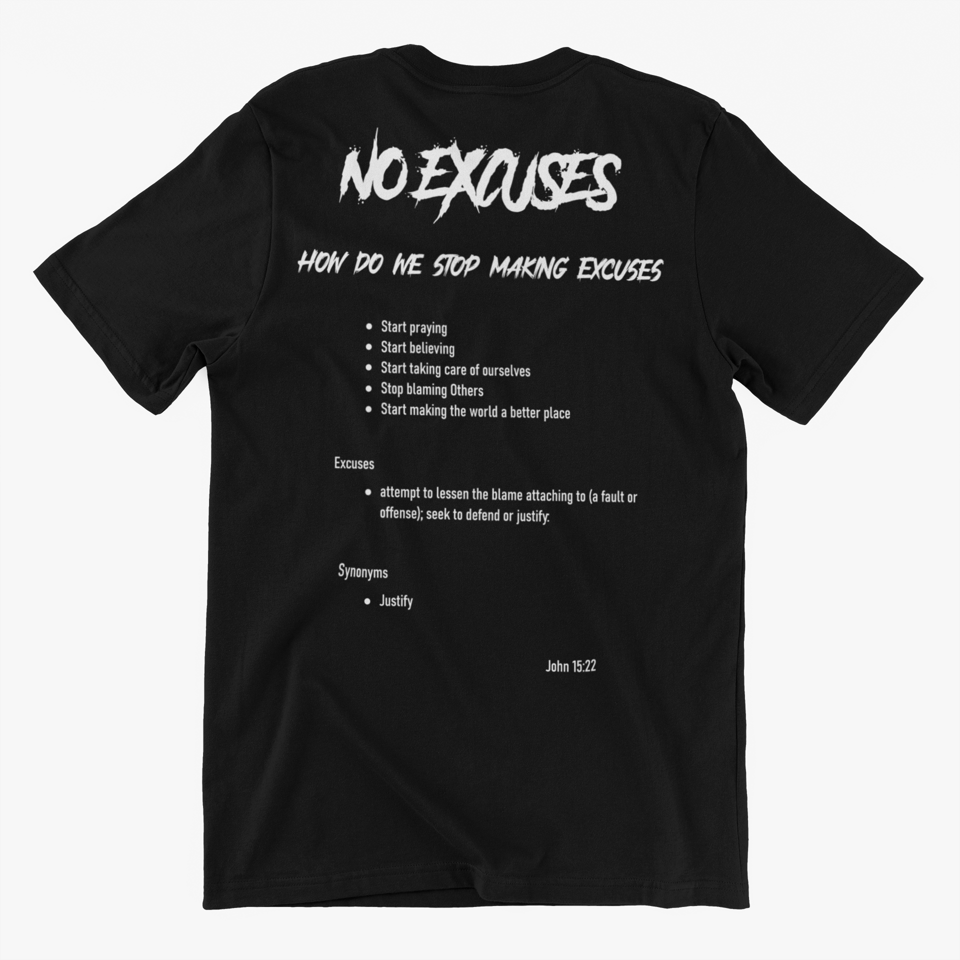 No Excuses Adult T-shirts Black (BIG LOGO)